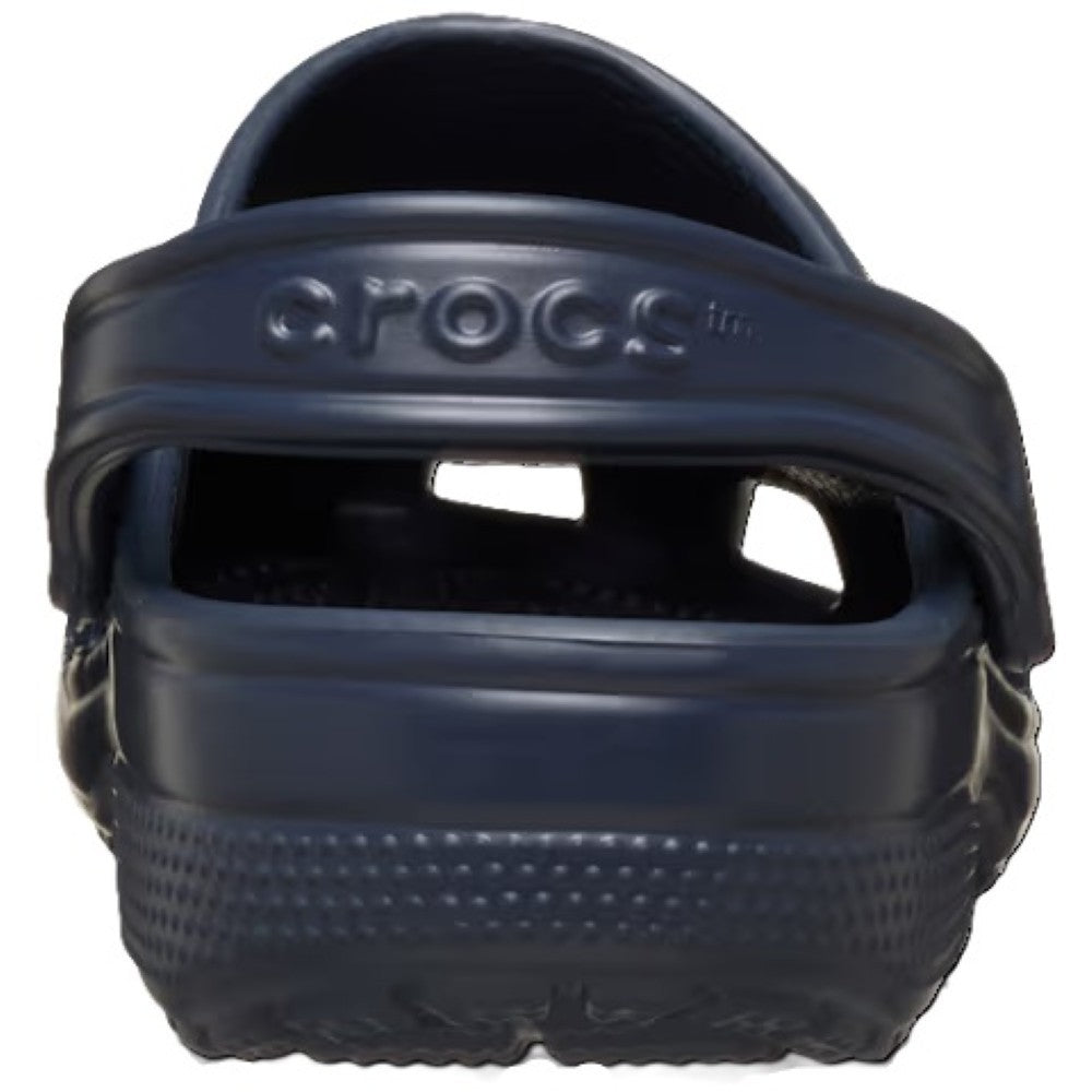Navy blue Crocs sandal on a white background