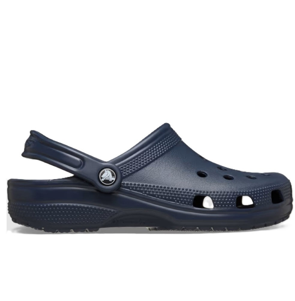 Navy blue Crocs sandal on a white background