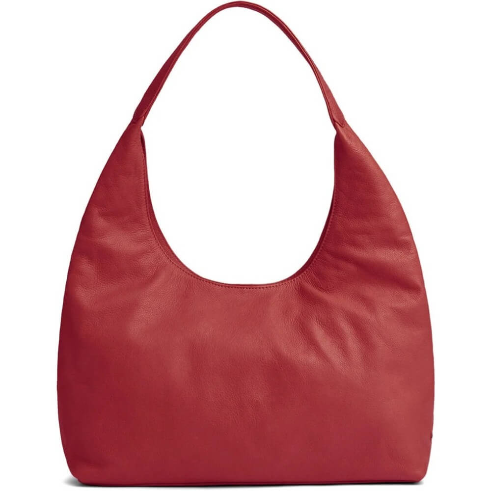 A Depeche red leather hobo shoulder bag with a single strap, photographed against a plain white background.