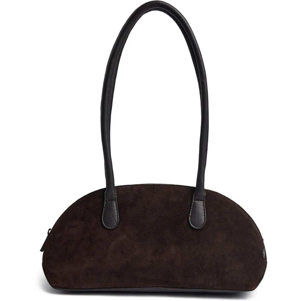 Depeche Dark Brown Suede Shoulder Bag on a white Background