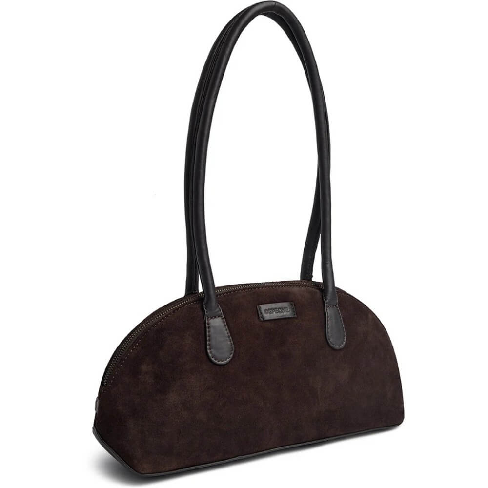 Depeche Dark Brown Suede Shoulder Bag on a white Background