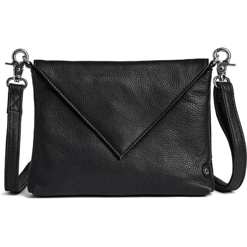 Depeche Black leather crossbody bag on a white background