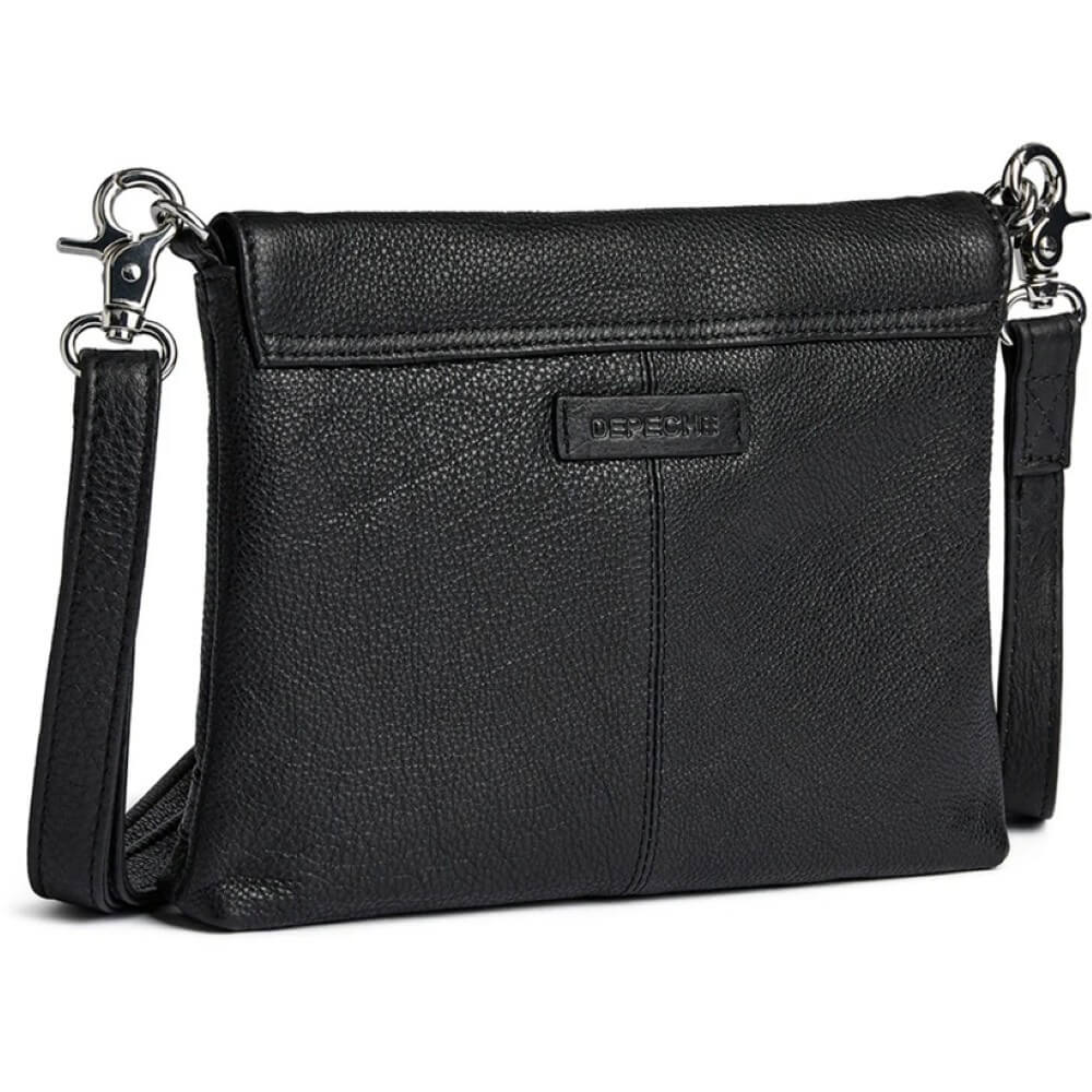 Depeche Black leather crossbody bag on a white background