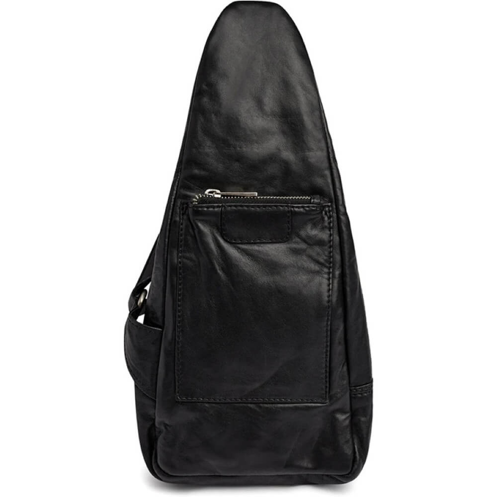 Black Leather Shoulder Bag With silver zips Depeche