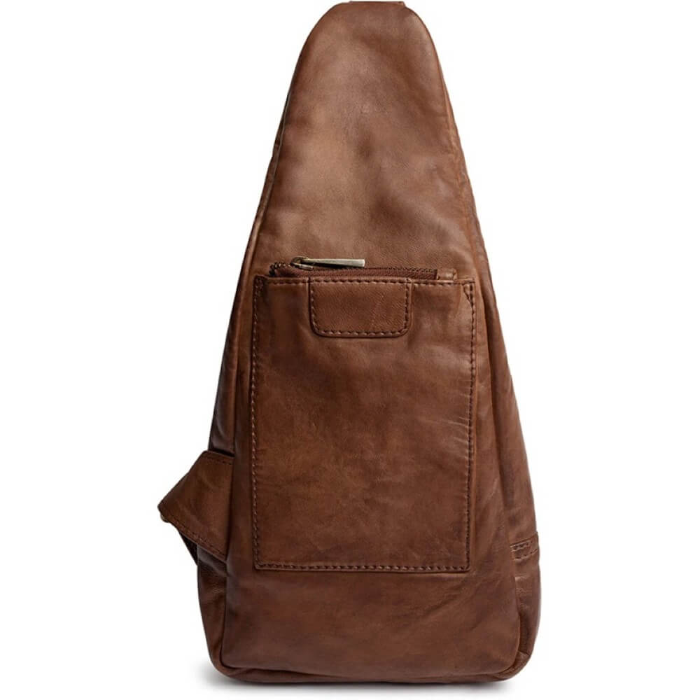   Chesterfield Brown Leather Shoulder Bag With silver zips Depeche