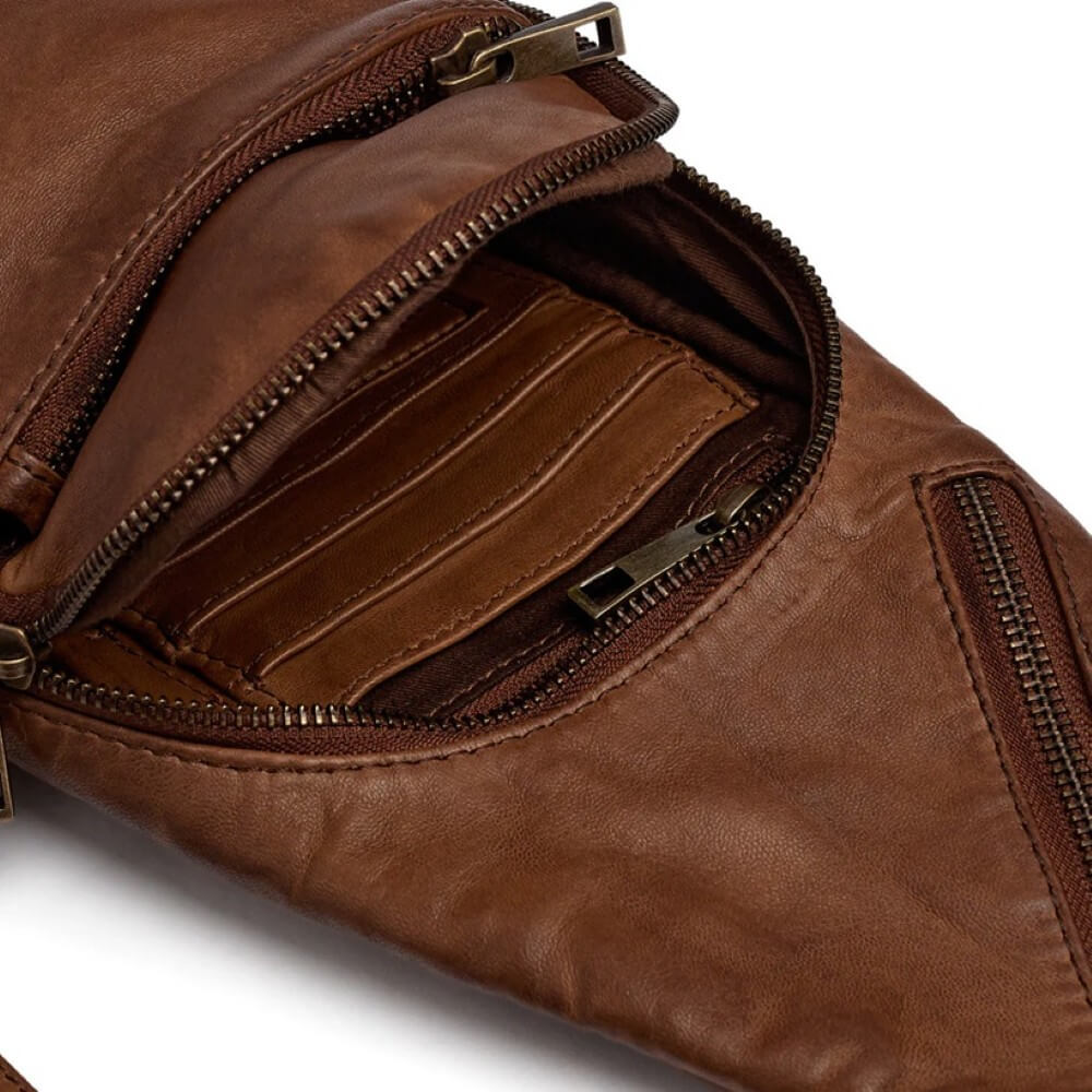  inside of a Chesterfield Brown Leather Shoulder Bag With silver zips Depeche