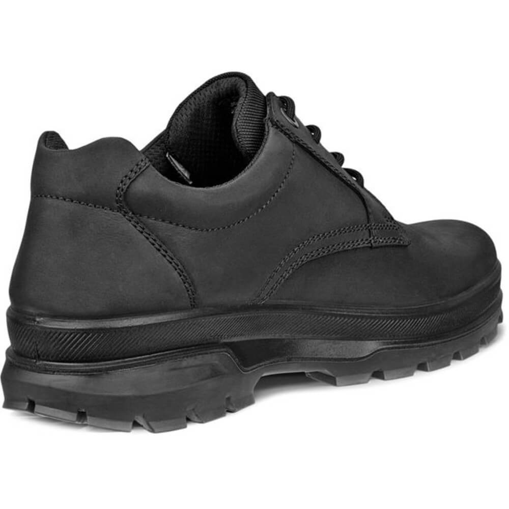 Black leather work shoe on a white background