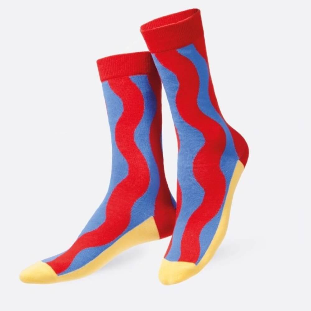 Red, Blue and yellow striped socks