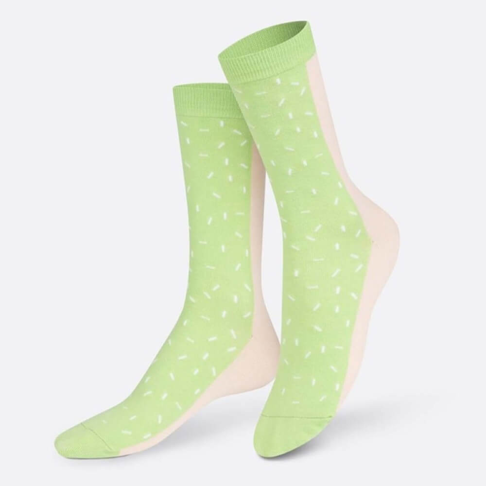 Pair of green and cream socks  