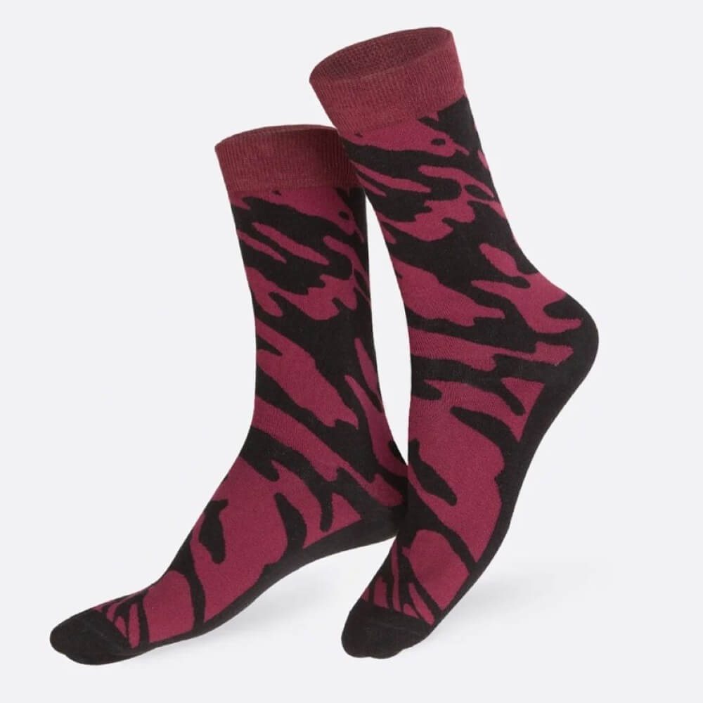 pair of wine and black socks