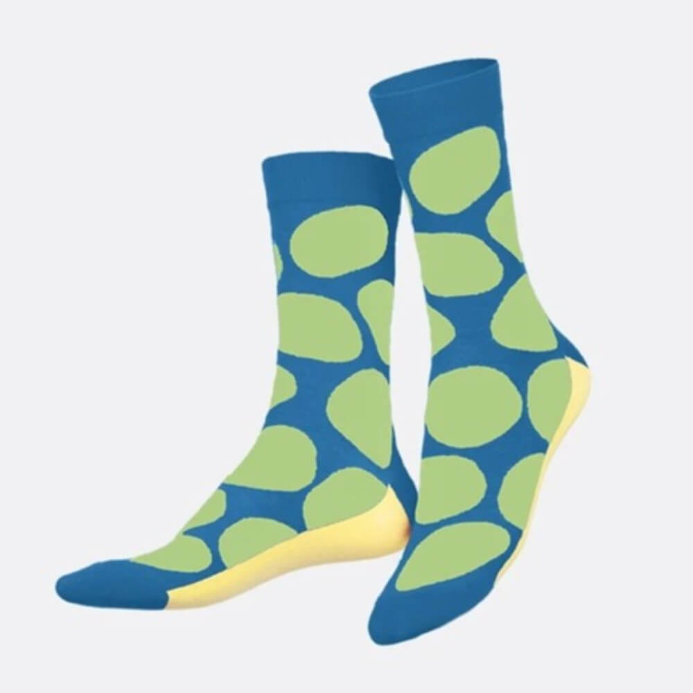 pair of blue, green and yellow socks