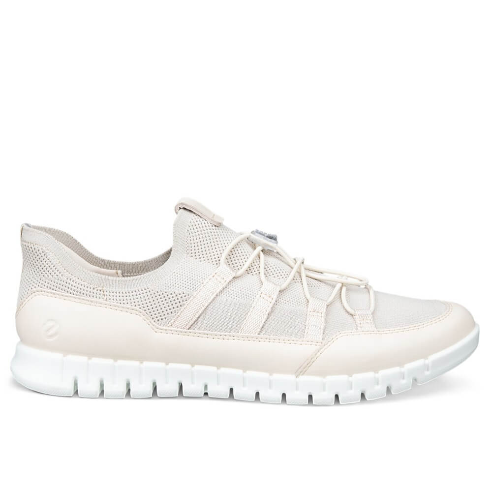 Ecco Beige sneaker with a white sole on a white background 