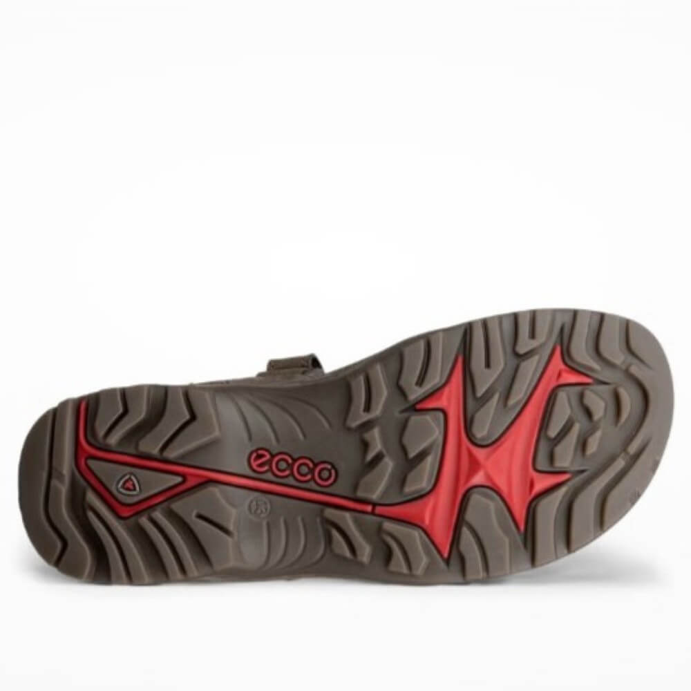 Ecco sandal sole with red accent on a white background