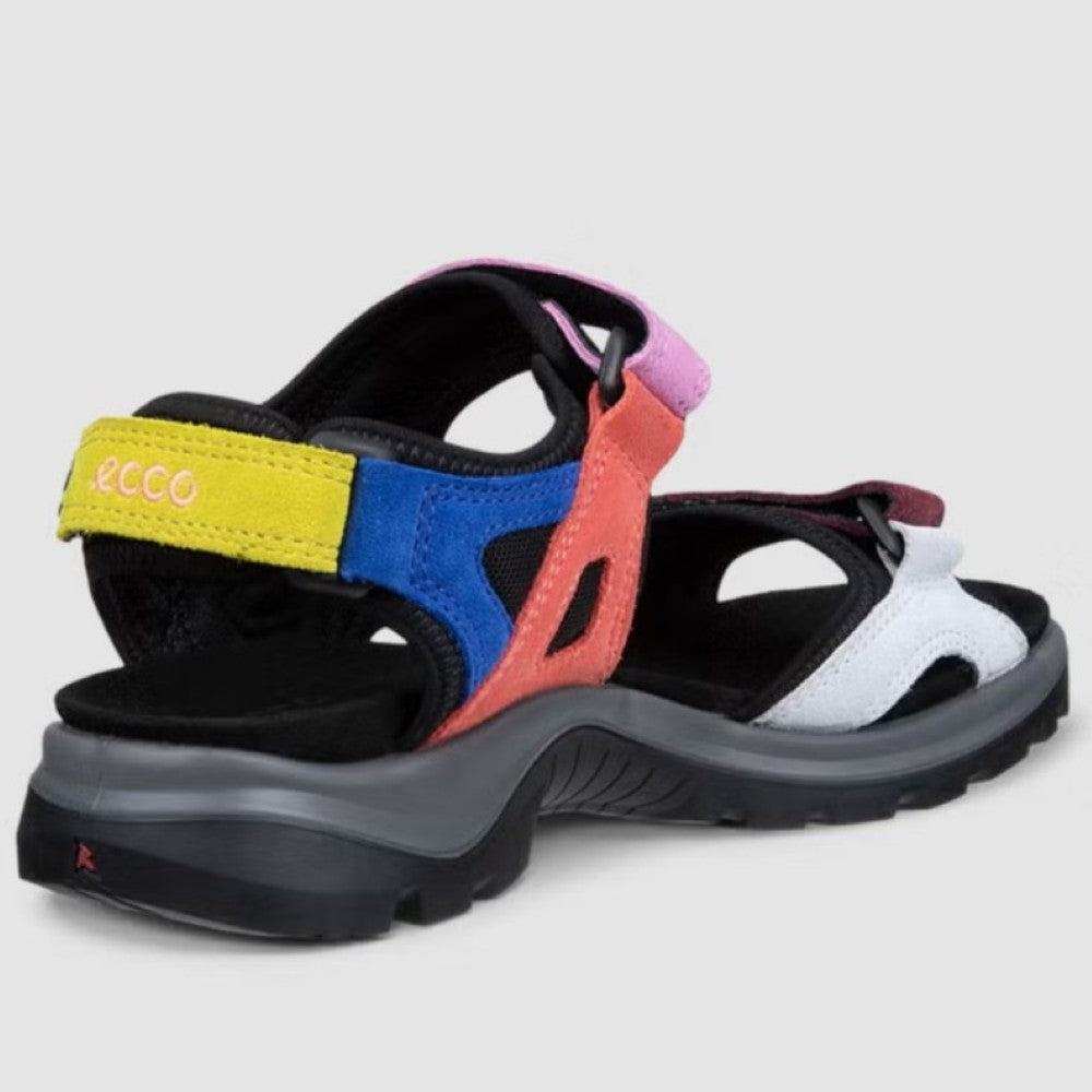 Ecco Multi-coloured Walking sandal with Velcro straps on a light grey background
