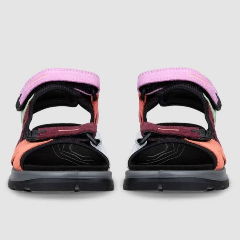 Ecco Multi-coloured Walking sandal with Velcro straps on a light grey background