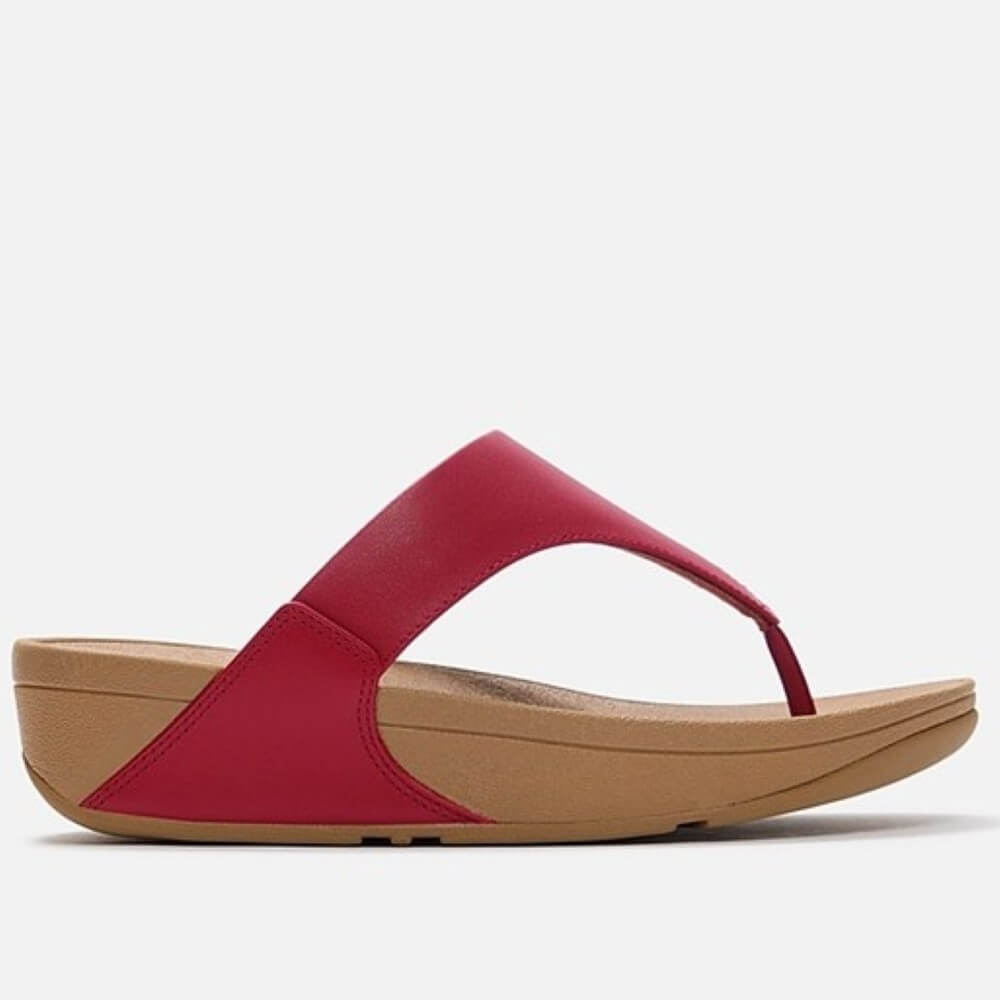 Fitflop Red sandal with a tan sole on a white background