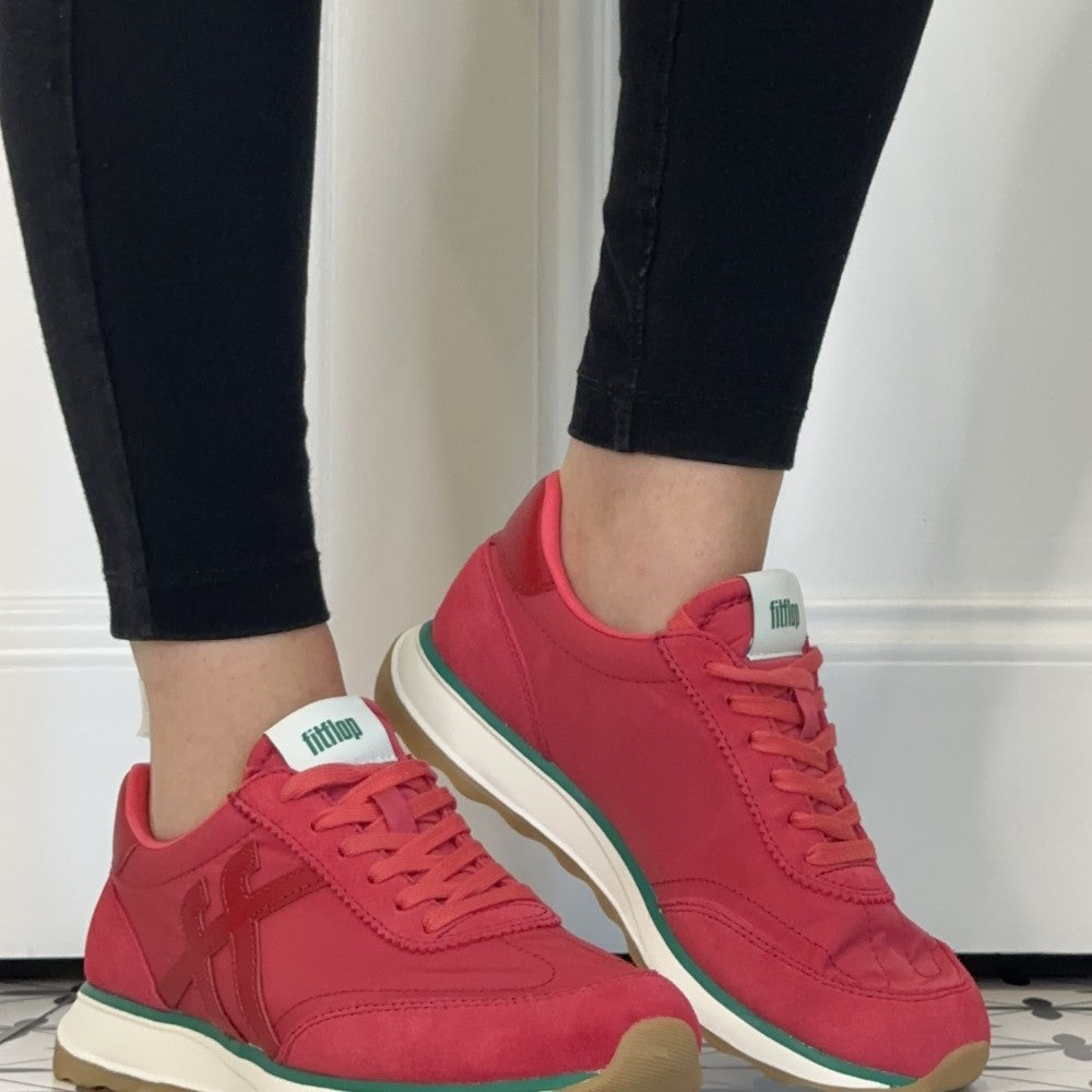 Red Fitflop Trainers worn with black leggings