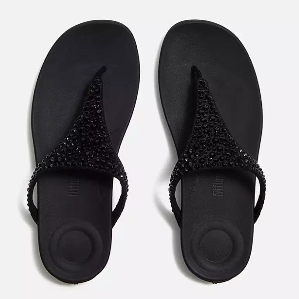 Fitflop Black sandals with decorative straps on a white background