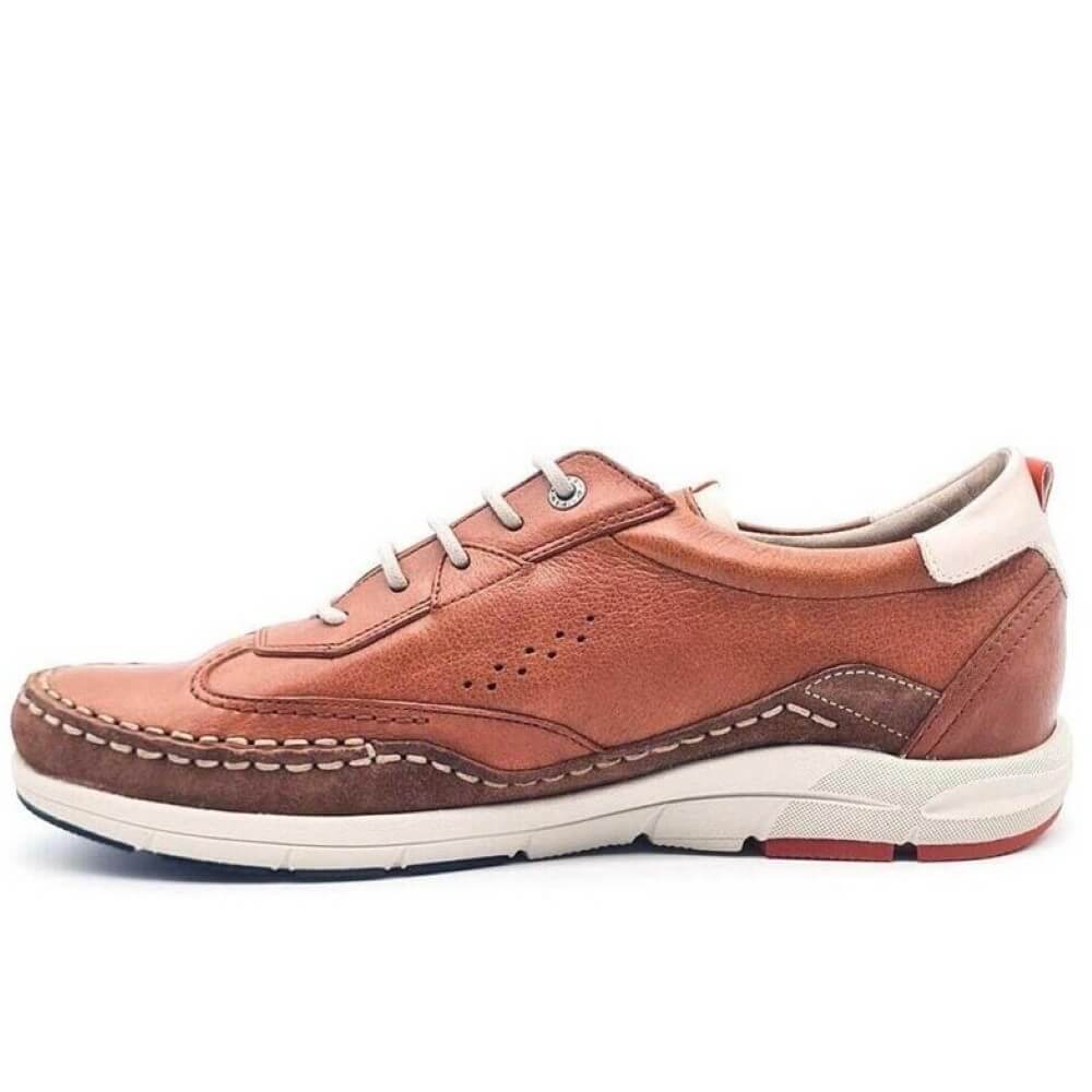 Fluchos Brown leather shoe with white sole on a white background