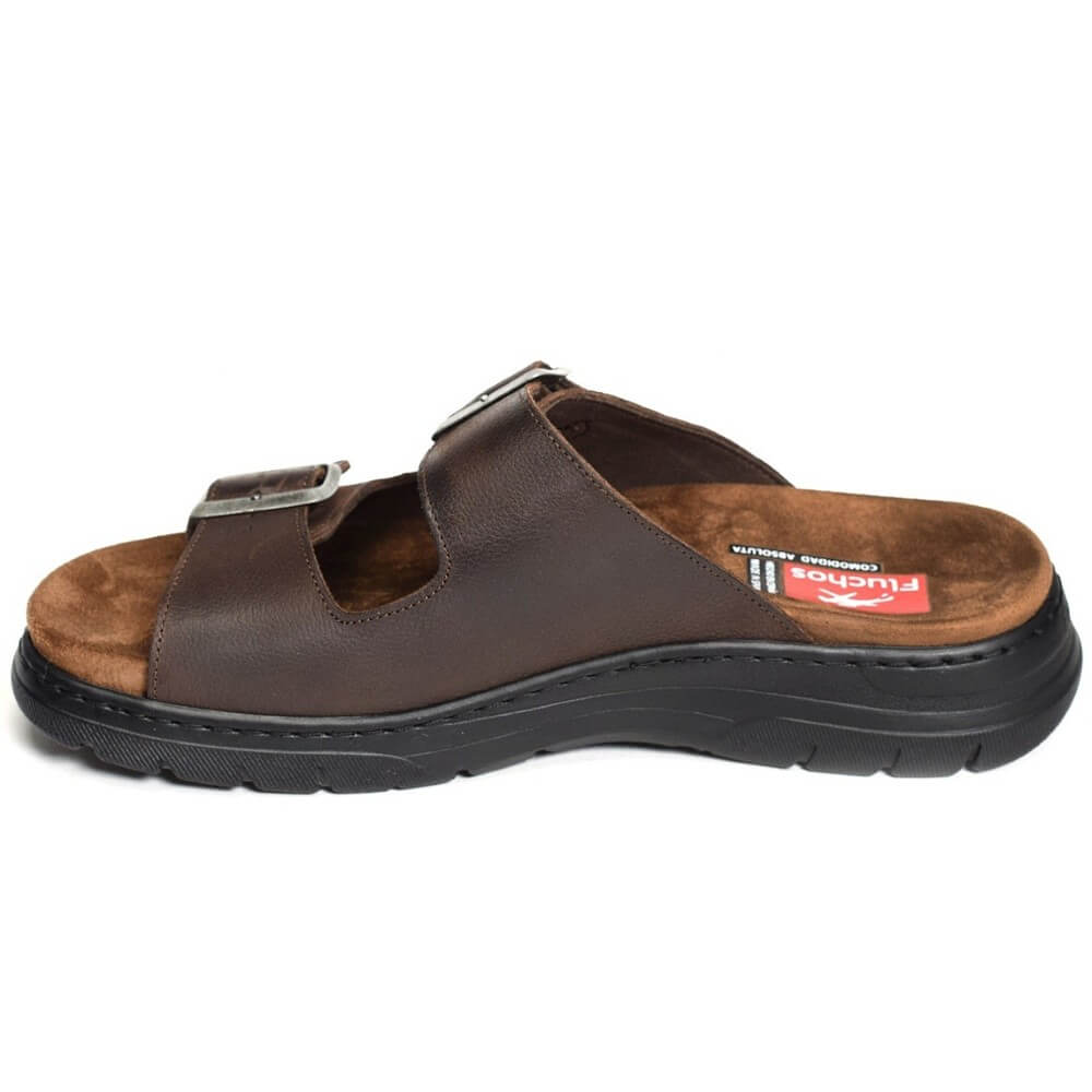 Fluchos Brown leather sandal with two straps on a white background