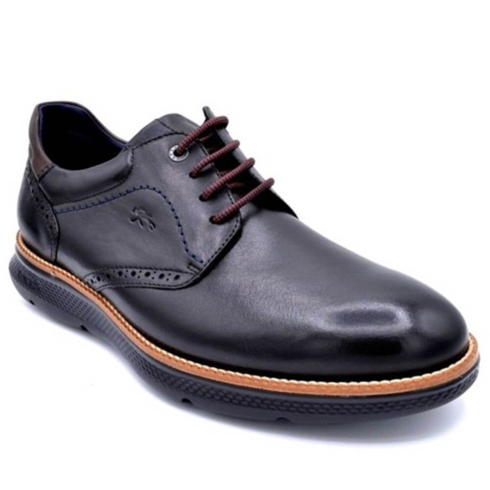 Navy leather shoe with brown accents on a white background Fluchos William Leather Shoe F1351 Navy