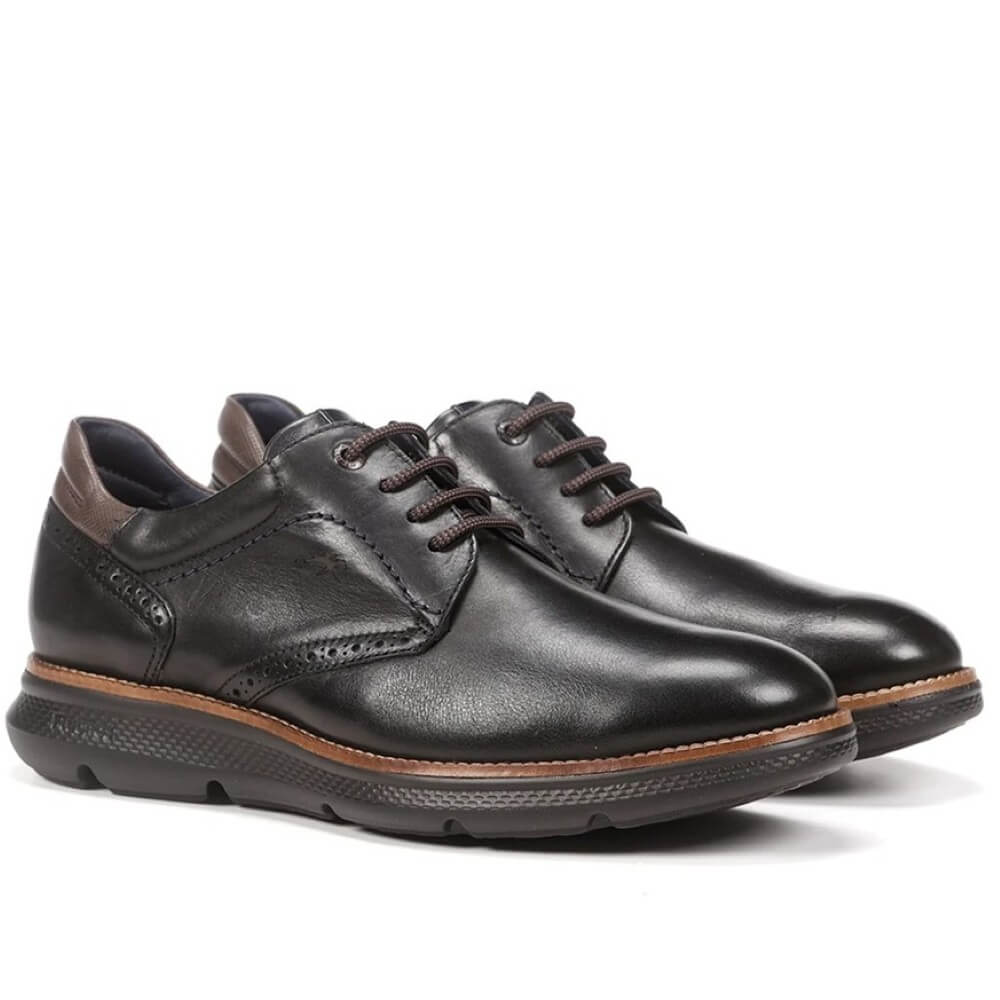 Black leather shoe with brown accents on a white background Fluchos William Leather Shoe F1351