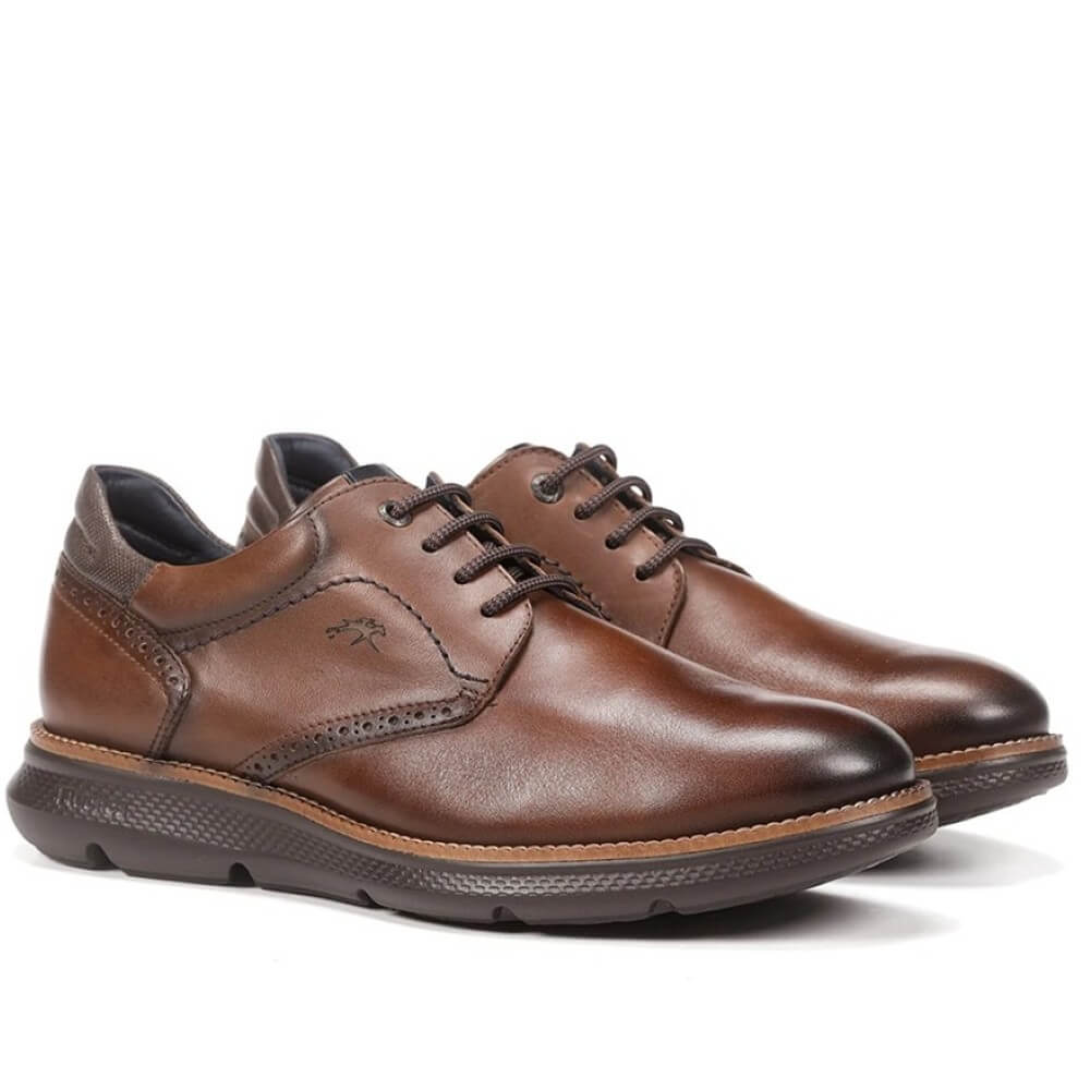 Brown leather shoe on a white background Fluchos William F1351 Leather Laced Shoe Camel