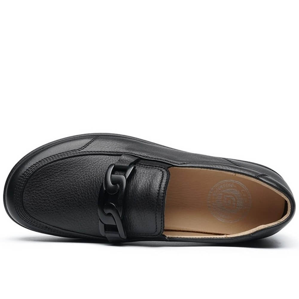 G Comfort Black leather loafer shoe on a white background