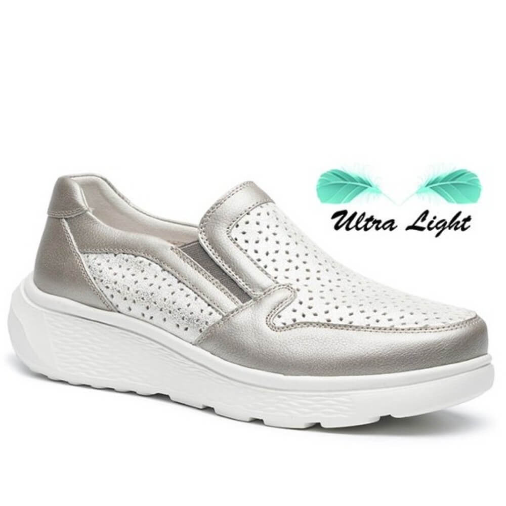 G Comfort Gold slip-on shoe with 'Ultra Light' text on a white background
