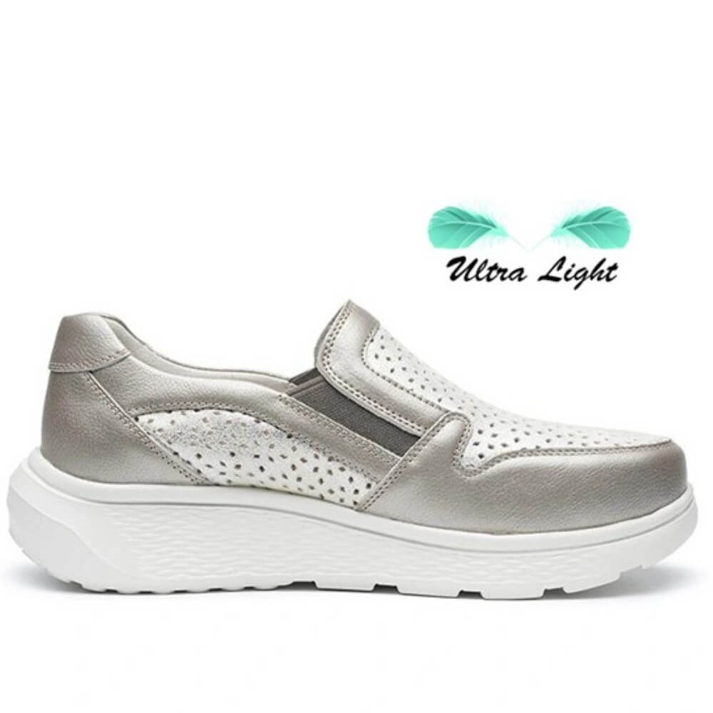 G Comfort Gold slip-on shoe with 'Ultra Light' text on a white background