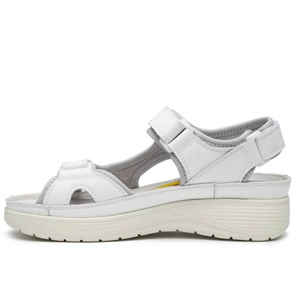 G Comfort White sandal with a platform sole on a white background