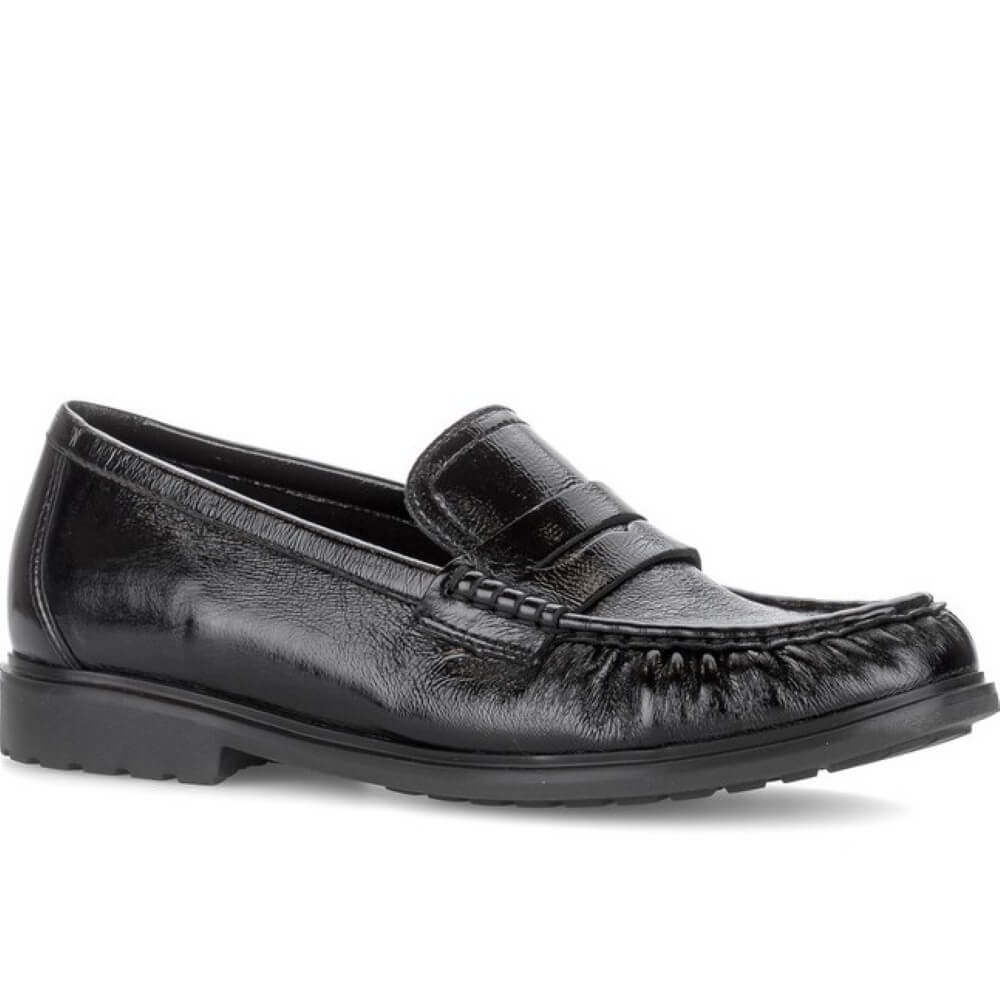 A Gabor black leather penny loafer shown in a side profile view against a plain white background.