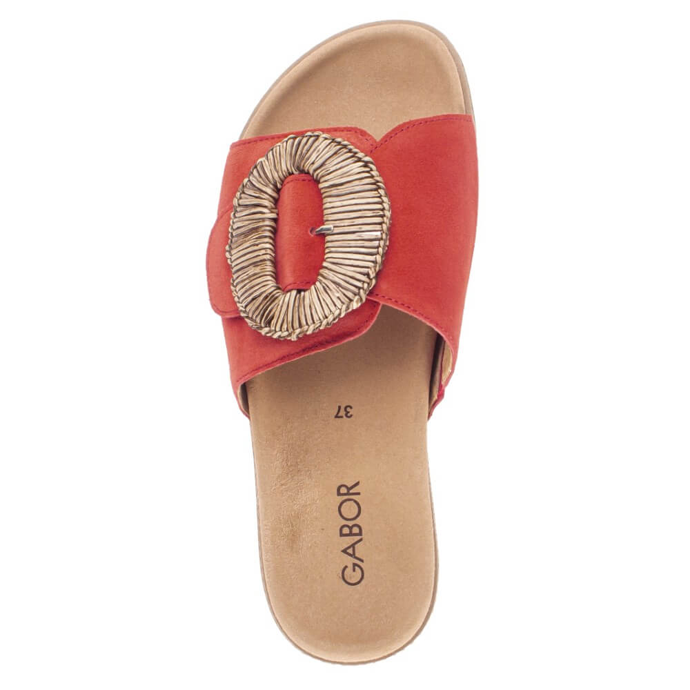 Gabor Chili Red Multicolored sandal with a decorative ring on a white background