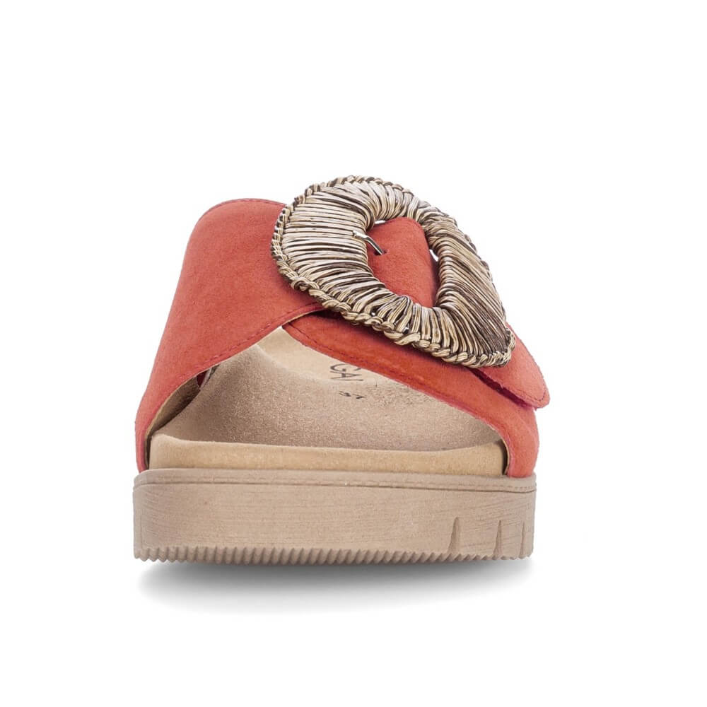 Gabor Chili Red Multicolored sandal with a decorative ring on a white background