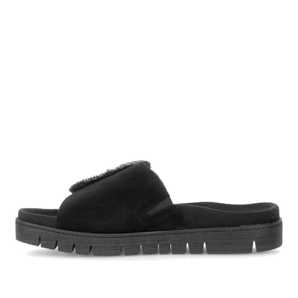 Gabor Black sandal with a decorative ring on a white background