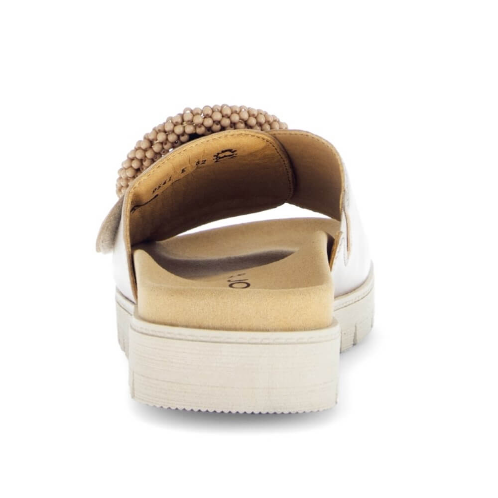 Gabor Gold Beige sandal with a beaded design on a white background