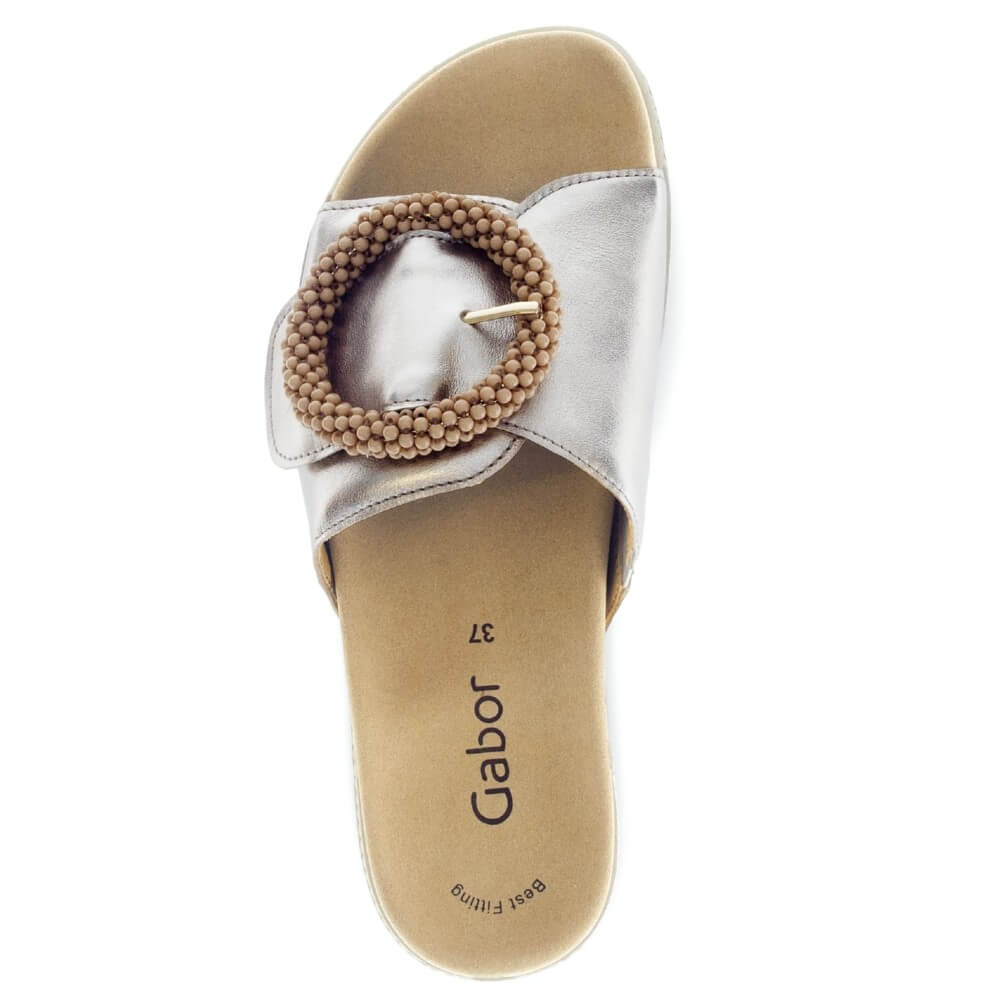 Gabor Gold Beige sandal with a beaded design on a white background