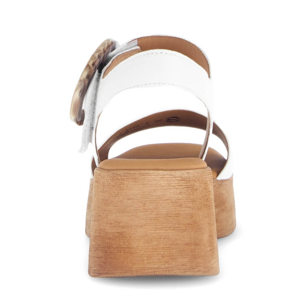 Gabor White sandal with wooden effect sole on a white background