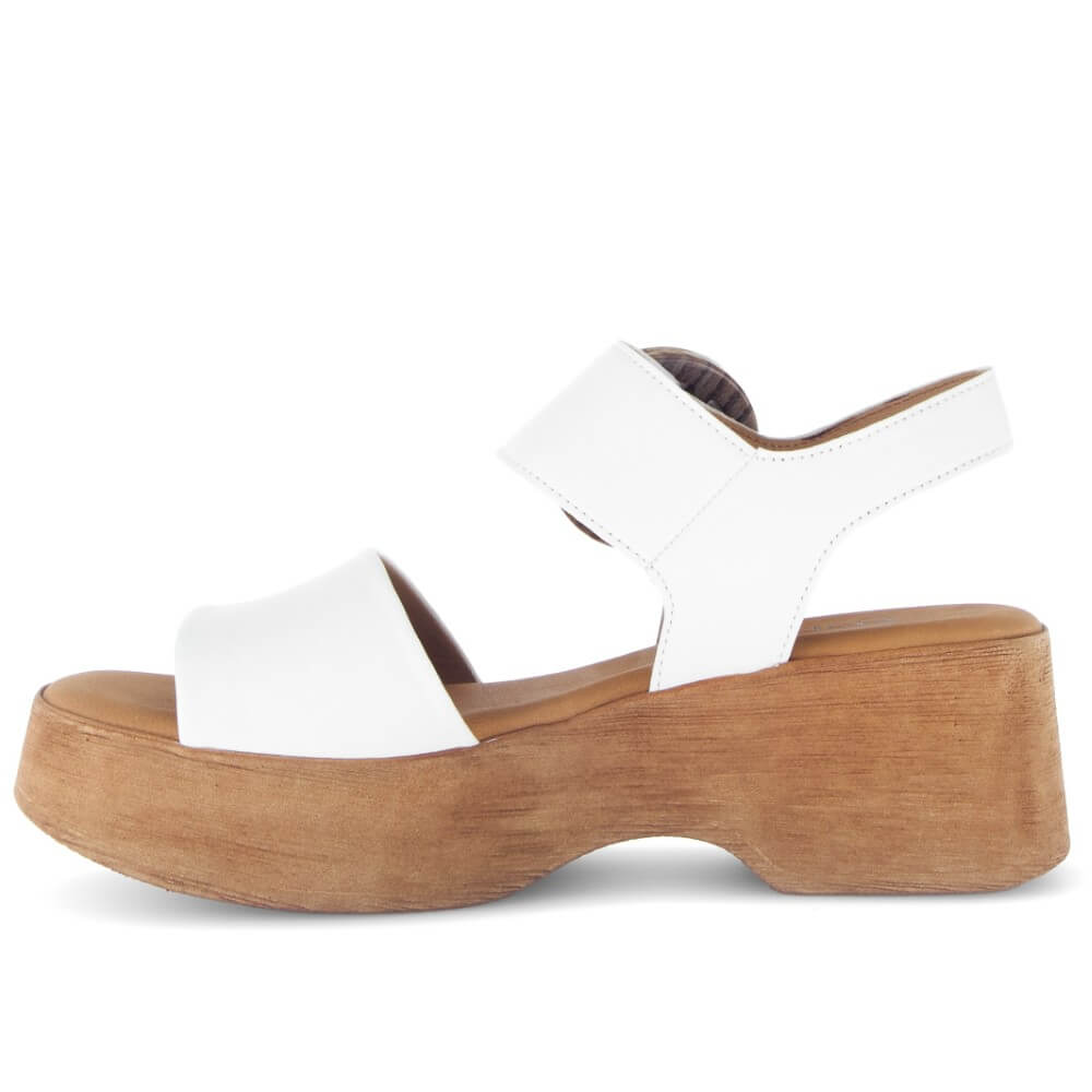 Gabor White sandal with wooden effect sole on a white background