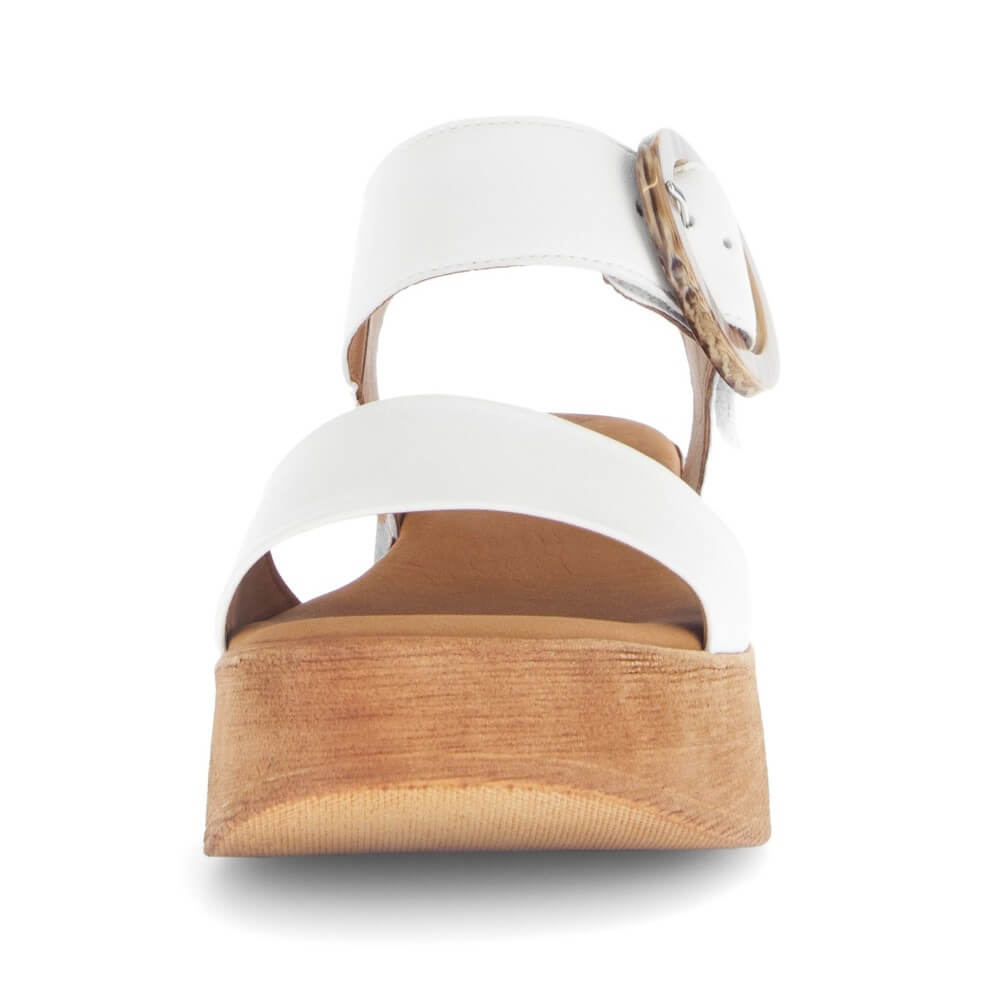 Gabor White sandal with wooden effect sole on a white background