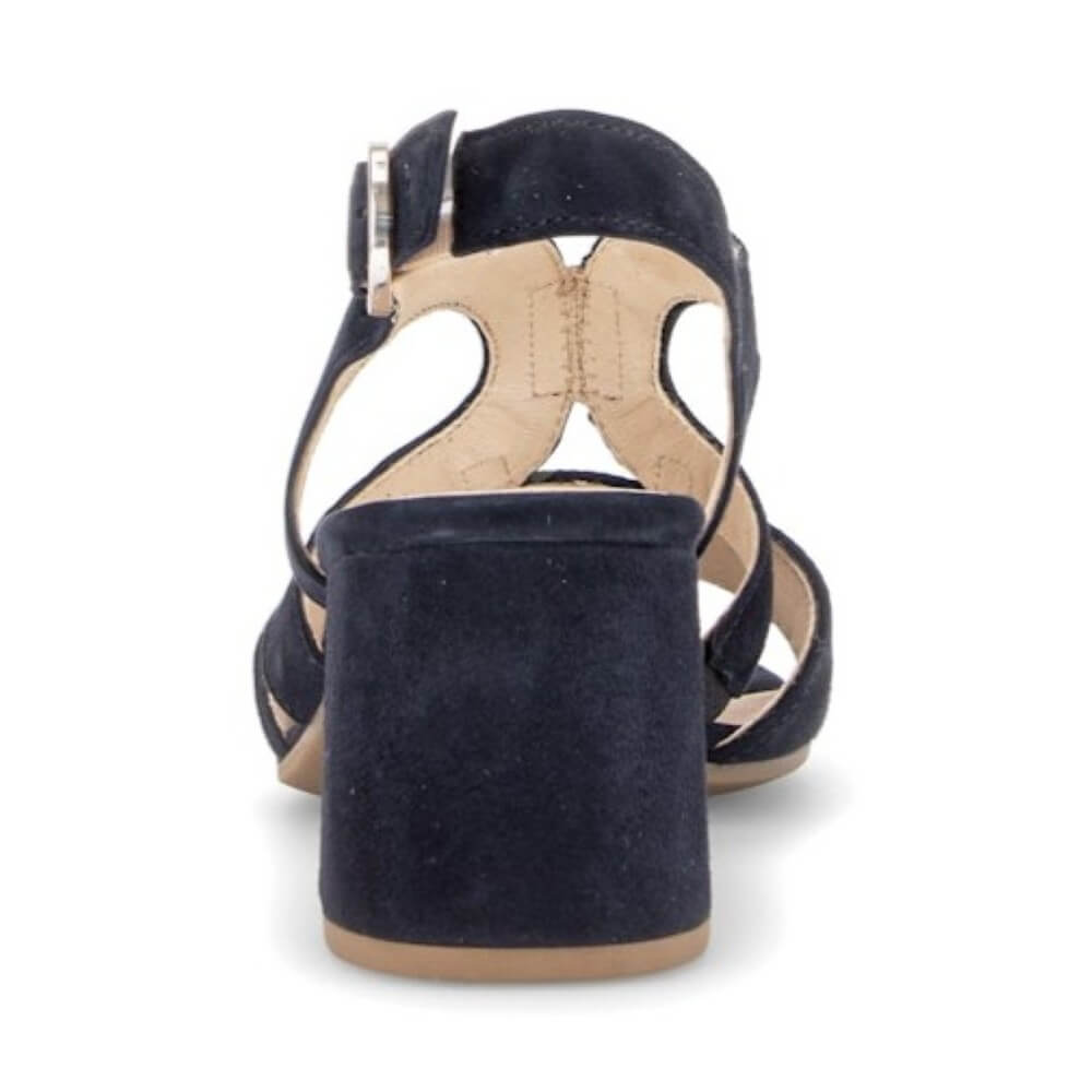 Gabor Navy blue sandal with a block heel on a white background