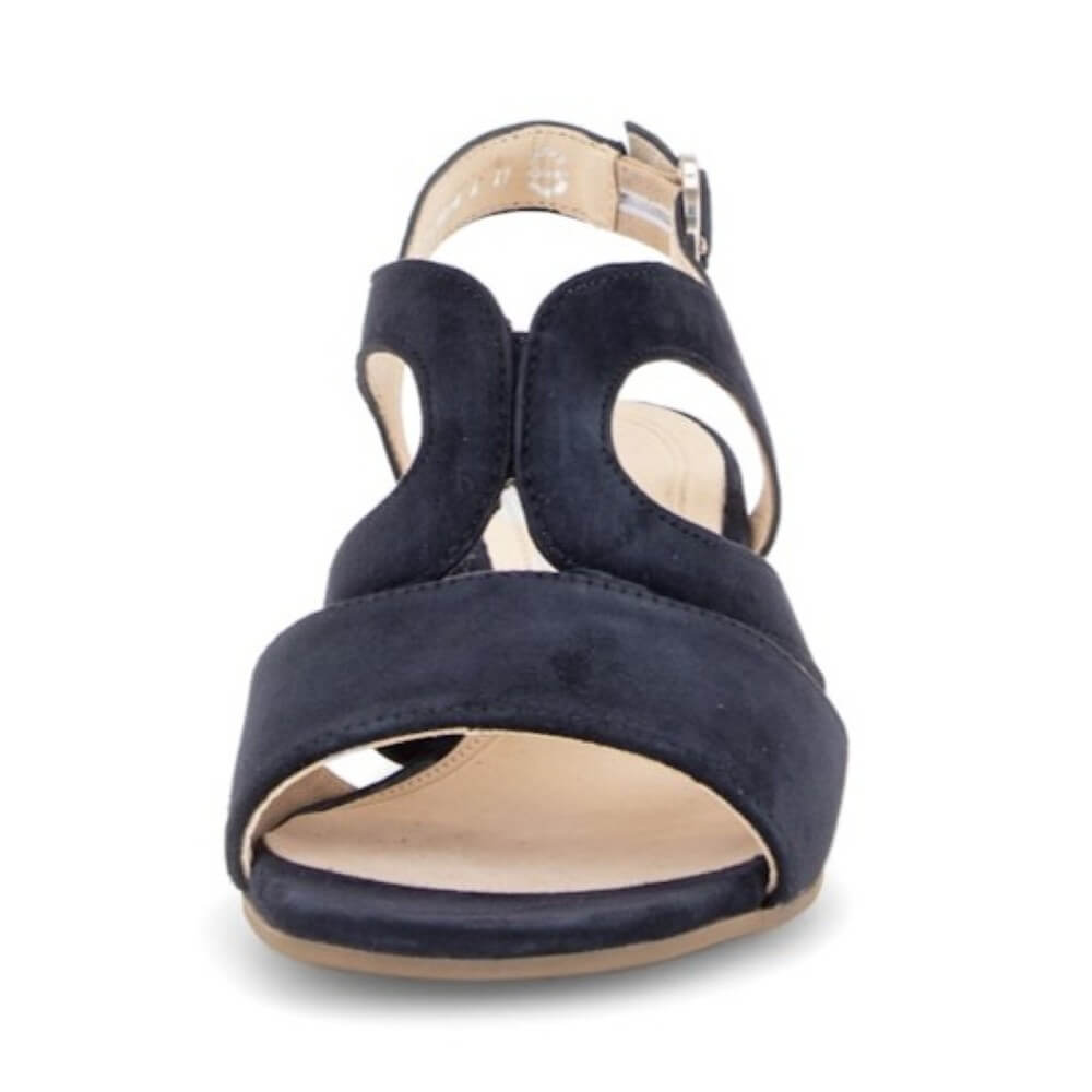 Gabor Navy blue sandal with a block heel on a white background