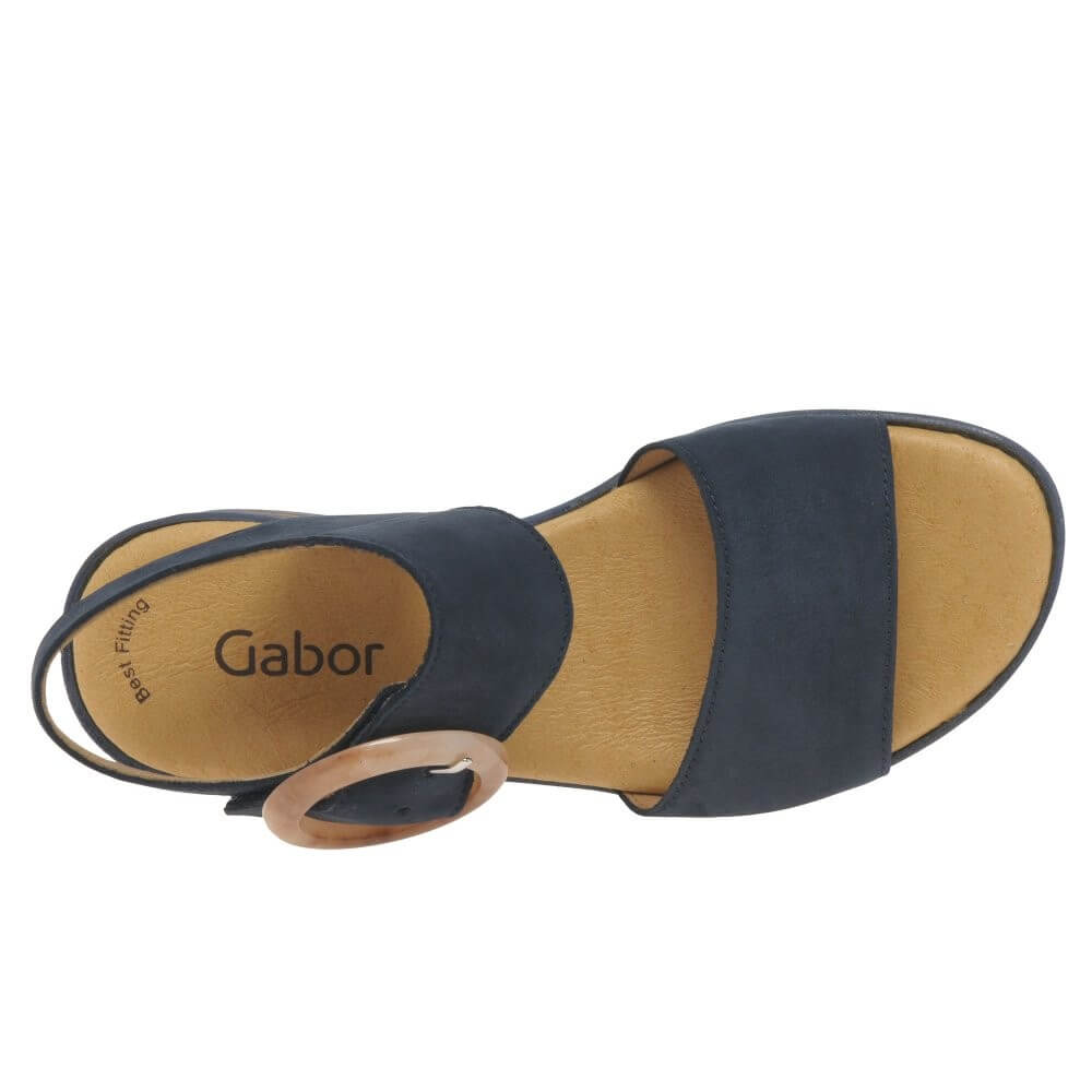 Gabor Navy sandal with large buckle on a white background