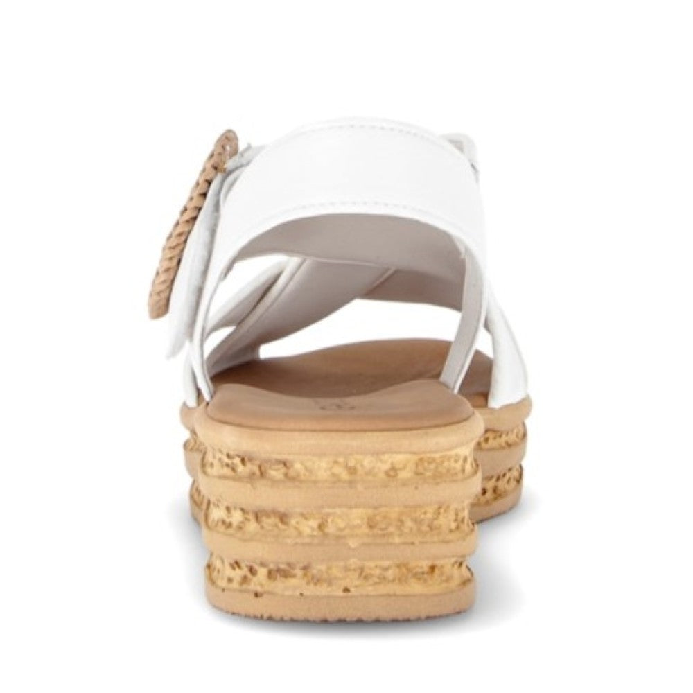Gabor White sandal with wooden wedge sole on a white background