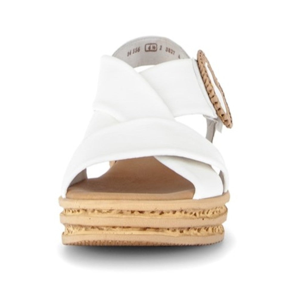 Gabor White sandal with wooden wedge sole on a white background