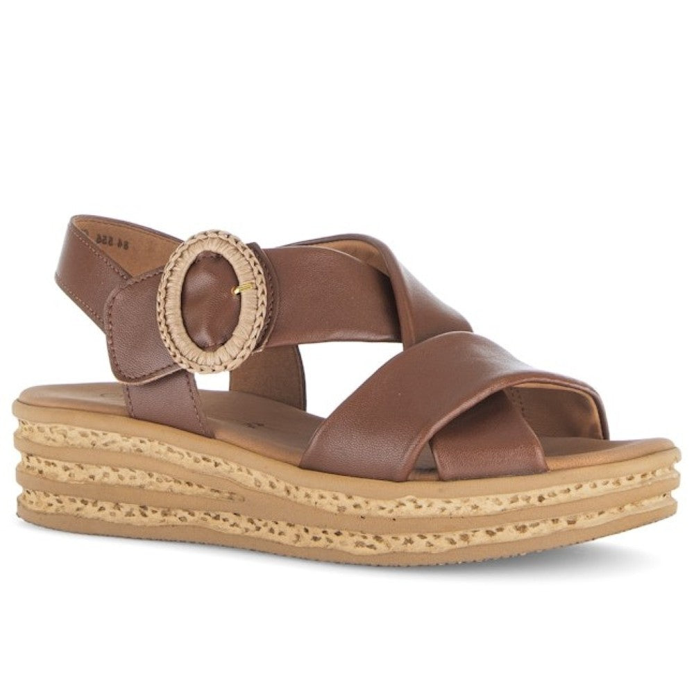 Gabor Brown sandal with a platform sole on a white background