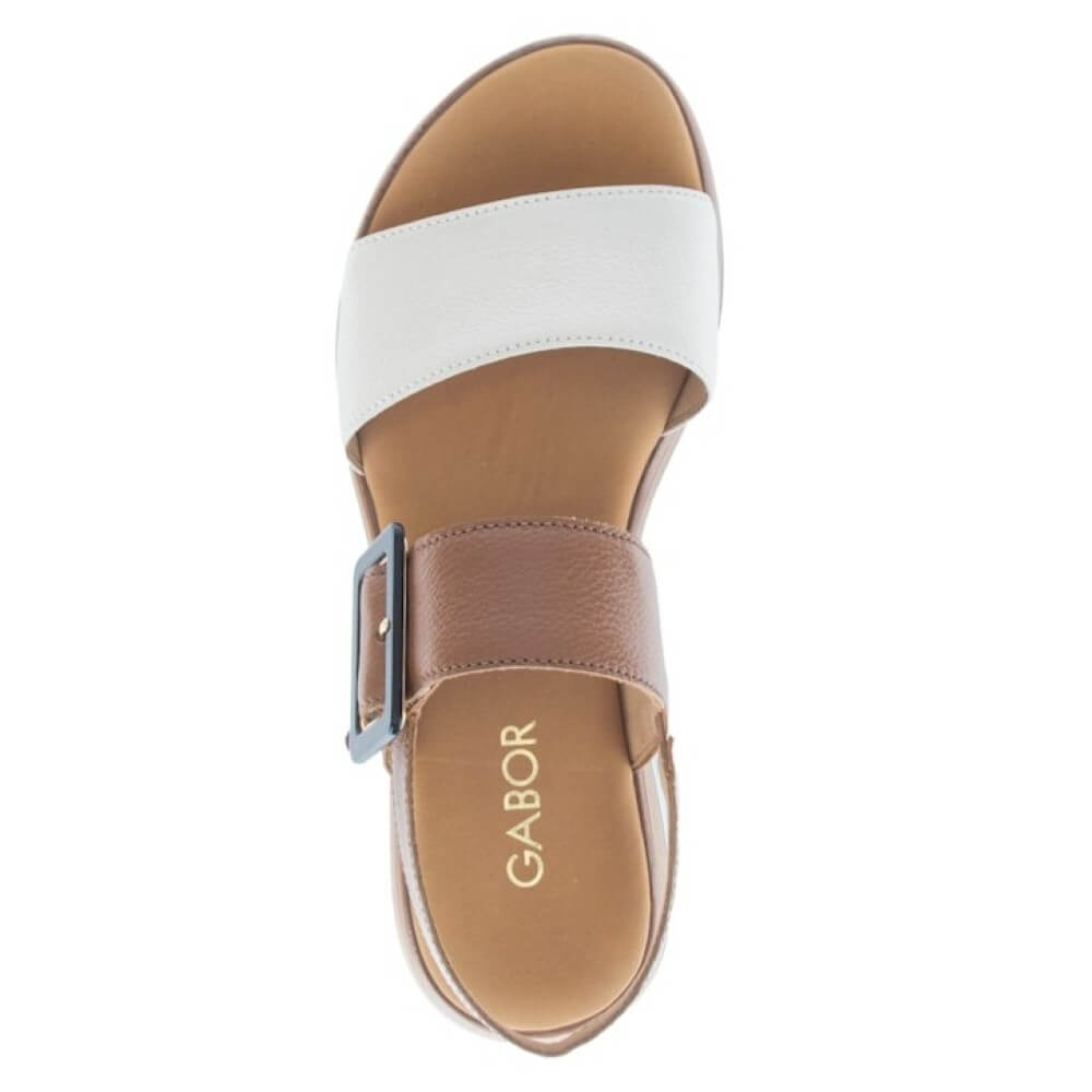 Gabor Brown and white sandal with a buckle on a white background