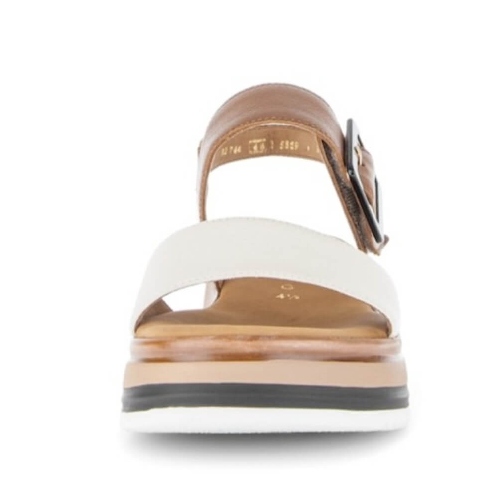 Gabor Brown and white sandal with a buckle on a white background