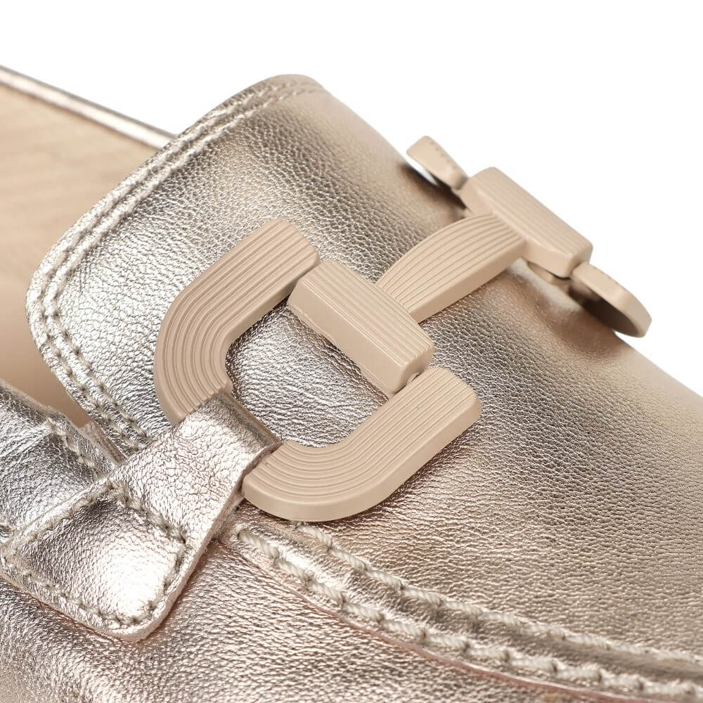 Gabor Gold metallic loafer shoe on a white background
