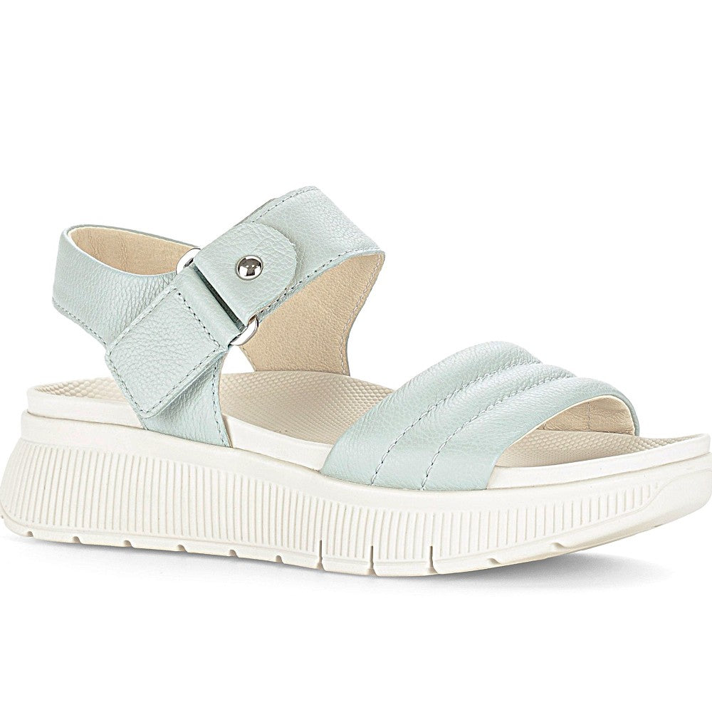 Gabor Mint Green sandal with a white sole on a white background